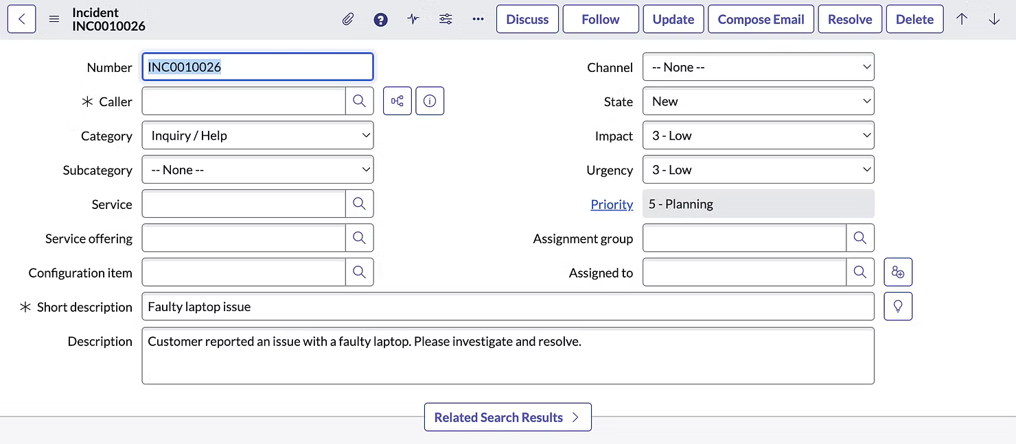 ServiceNow Incident Created